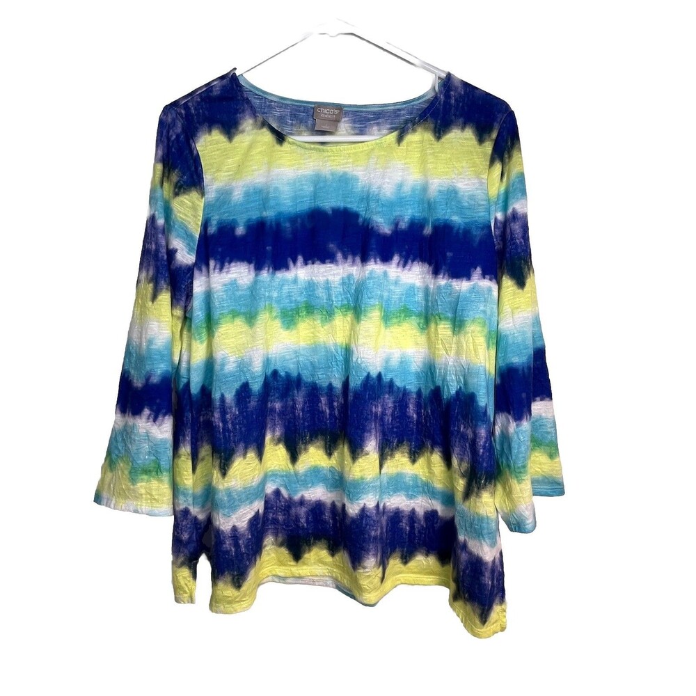 Chicos Waterfall Tie Dye 3/4 Boho Hippy Sleeve Knit Top Blouse sz 2 / L (15